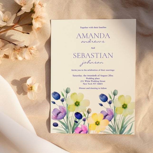 Invitación Boda de flores silvestres acuáticas de jardín (Garden watercolor wildflowers flowers Wedding)