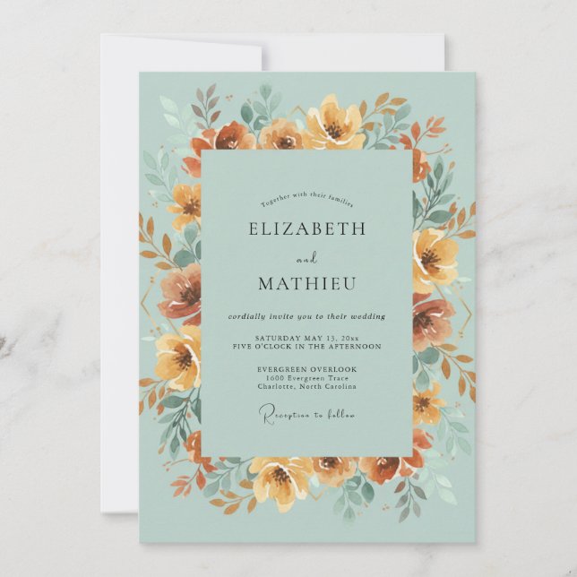 Invitación Boda de flores silvestres acuáticas ocres (Anverso)