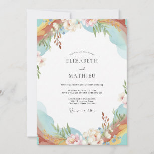 Invitación Boda de flores silvestres albaricoque celeste