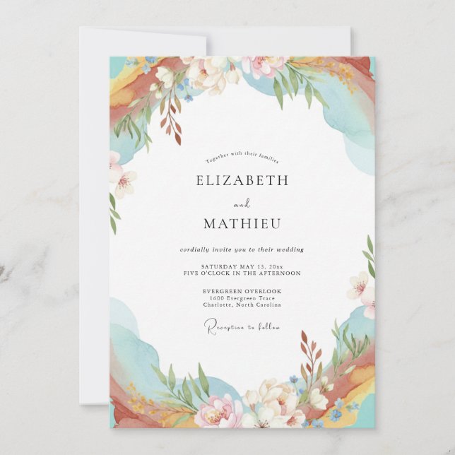 Invitación Boda de flores silvestres albaricoque celeste (Anverso)