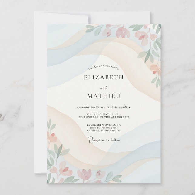 Invitación Boda de flores silvestres albaricoque crema (Anverso)