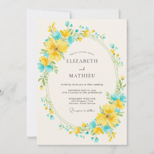 Invitación Boda de flores silvestres amarillas acuáticas trop