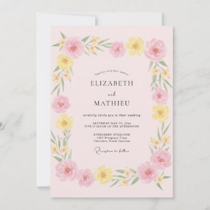 Invitación Boda de flores silvestres amarillas con rubor suav