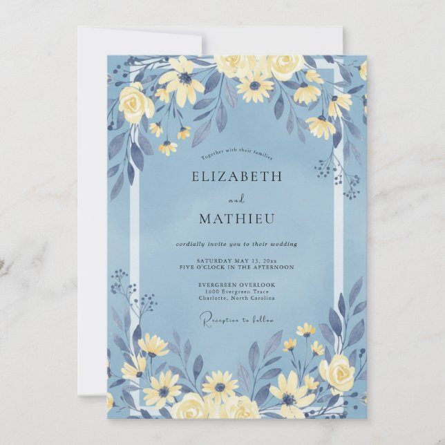 Invitación Boda de flores silvestres amarillas de aciano (Anverso)