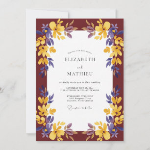Invitación Boda de flores silvestres amarillas granate