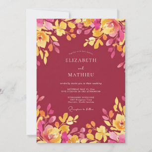Invitación Boda de flores silvestres amarillas magenta jardín