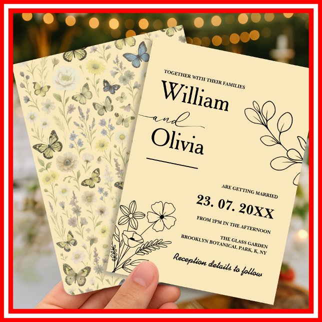 Invitación Boda de flores silvestres amarillas mantequilla (Subido por el creador)