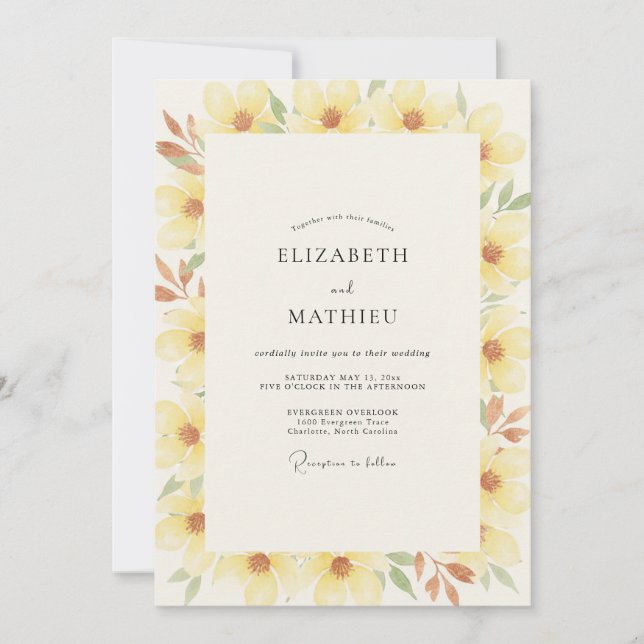 Invitación Boda de flores silvestres amarillas mantequilla do (Anverso)