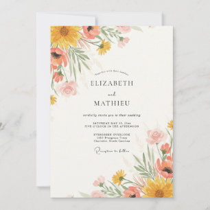 Invitación Boda de flores silvestres amarillas mostaza modern
