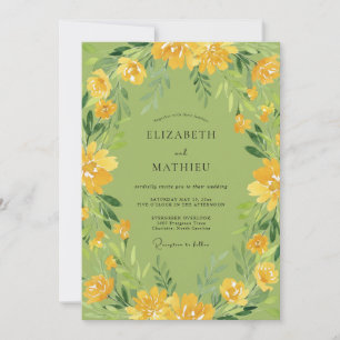 Invitación Boda de flores silvestres amarillas musgo