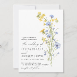 Invitación Boda de flores silvestres amarillas y azules