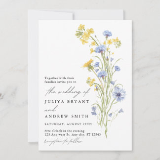 Invitación Boda de flores silvestres amarillas y azules