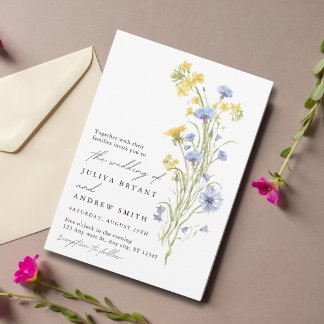 Invitación Boda de flores silvestres amarillas y azules 