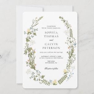 Invitación Boda de flores silvestres amarillas y azules