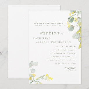 Invitación Boda de flores silvestres amarillas y eucalipto de