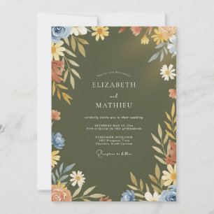 Invitación Boda de flores silvestres amarillas y oliva atempo