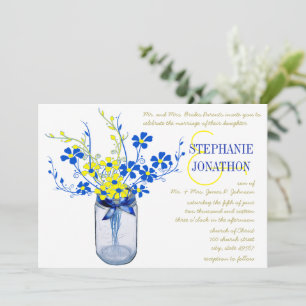 Invitación Boda de flores silvestres amarillo y azul real Mas