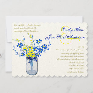 Invitación Boda de Flores Silvestres Amarillo y Marina Azul M