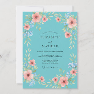 Invitación Boda de flores silvestres Aqua Coral