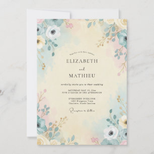 Invitación Boda de flores silvestres Aqua Cream