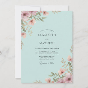 Invitación Boda de flores silvestres Aqua Mauve