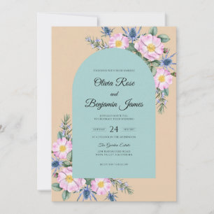 Invitación Boda de flores silvestres Aqua Peach