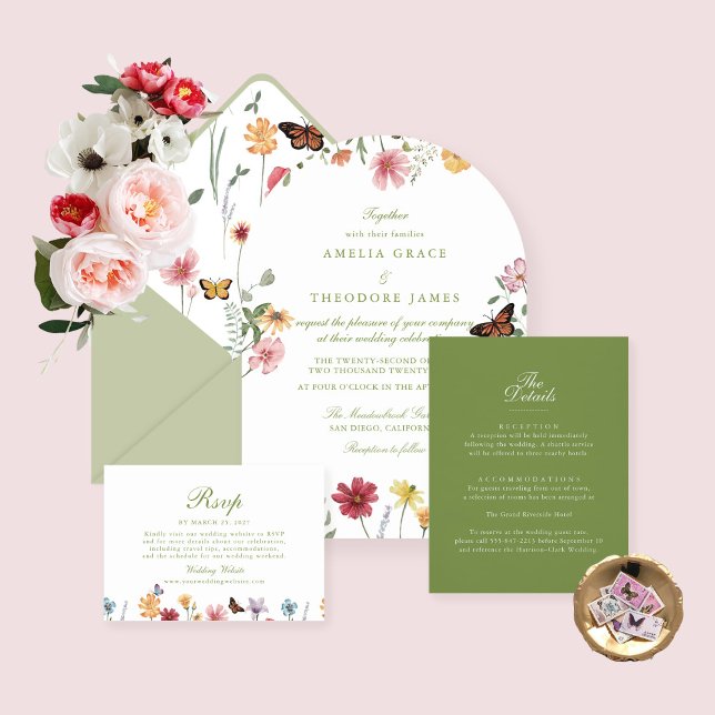 Invitación Boda de flores silvestres arqueadas (Subido por el creador)