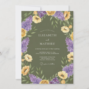 Invitación Boda de flores silvestres artísticas en verde oliv