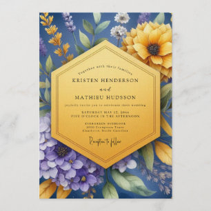 Invitación Boda de flores silvestres artísticas índigo