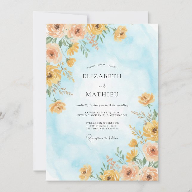 Invitación Boda de flores silvestres azul miel (Anverso)