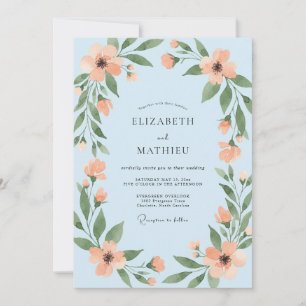 Invitación Boda de flores silvestres azul pastel de melocotón