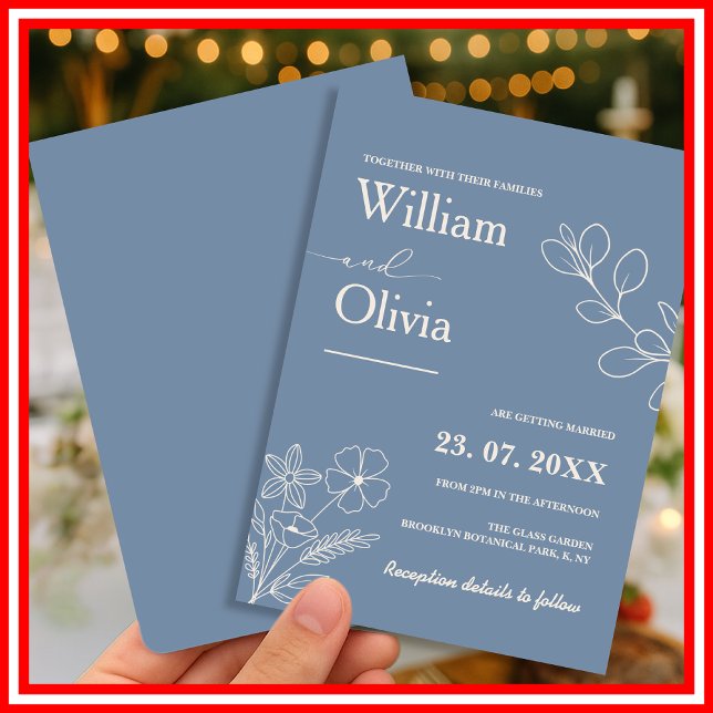 Invitación Boda de flores silvestres azul polvoriento (Subido por el creador)