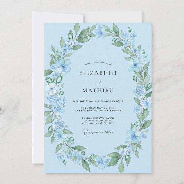 Invitación Boda de flores silvestres azules (Anverso)