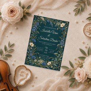 Invitación Boda de flores silvestres azules elegantes