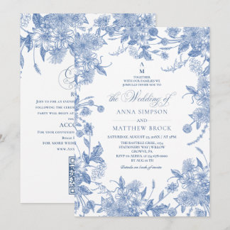 Invitación Boda de flores silvestres azules franceses todo en