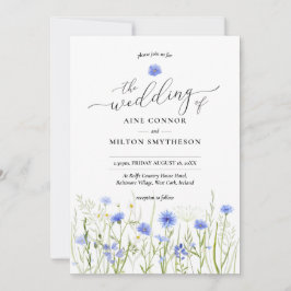 Invitación Boda de flores silvestres azules, fuente elegante,