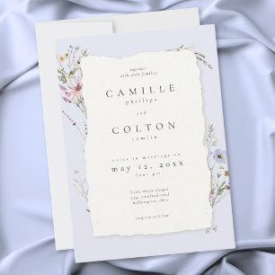 Invitación Boda de flores silvestres azules polvorientas rúst