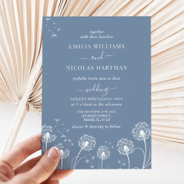 Invitación Boda de flores silvestres azules polvorientos y bl