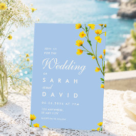 Invitación Boda de flores silvestres azules y amarillas elega