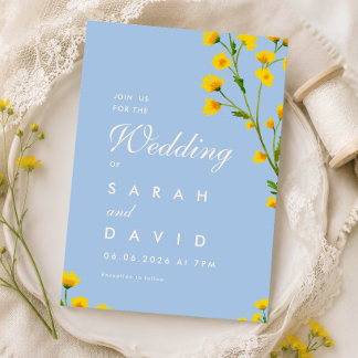 Invitación Boda de flores silvestres azules y amarillas elega