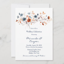 Boda de Flores Silvestres azules y Naranjas