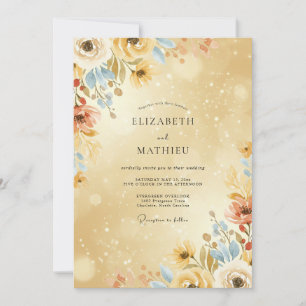 Invitación Boda de flores silvestres Azure dorado
