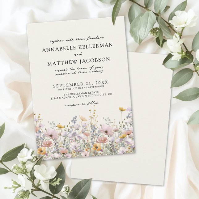 Invitación Boda de flores silvestres beige bohemio floral (Floral Boho Beige Wildflower Wedding Invitation)