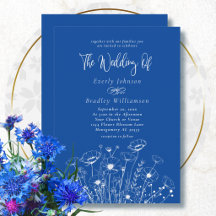Boda de flores silvestres blancas y azul cobalto d
