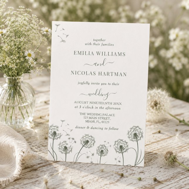 Invitación Boda de flores silvestres blancas y verdes (Subido por el creador)