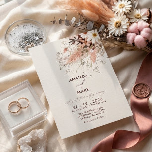 Invitación Boda de flores silvestres bohemias con hierba de p