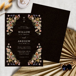 Invitación Boda de flores silvestres bohemias negras