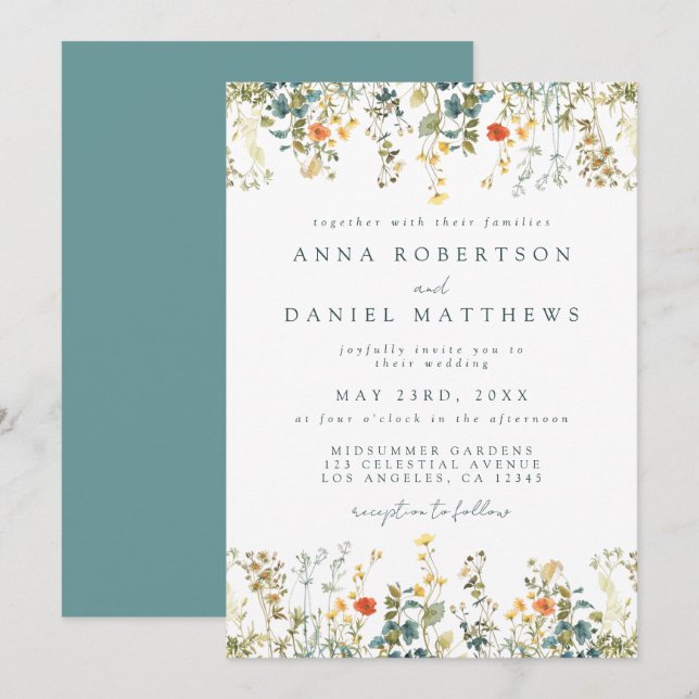 Invitación Boda de flores silvestres boho (Anverso / Reverso)