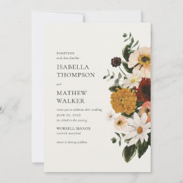 Invitación Boda de flores silvestres boho de Borgoña de otoño