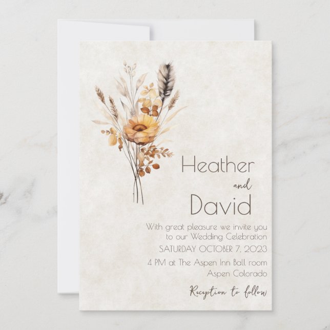 Invitación Boda de flores silvestres boho elegantes de otoño (Anverso)